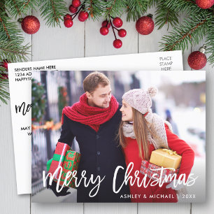 Carte Postale Joyeux Noël Photo moderne Script de brosse