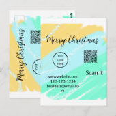 Carte Postale Joyeux Noël QR code entreprise jaune vert eau (Devant / Derrière)