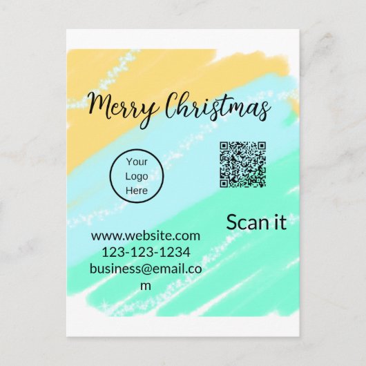 Carte Postale Joyeux Noël QR code entreprise jaune vert eau (Devant)