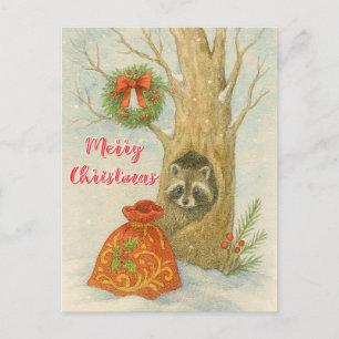 Carte Postale Joyeux Noël Raton laveur mignon Faune