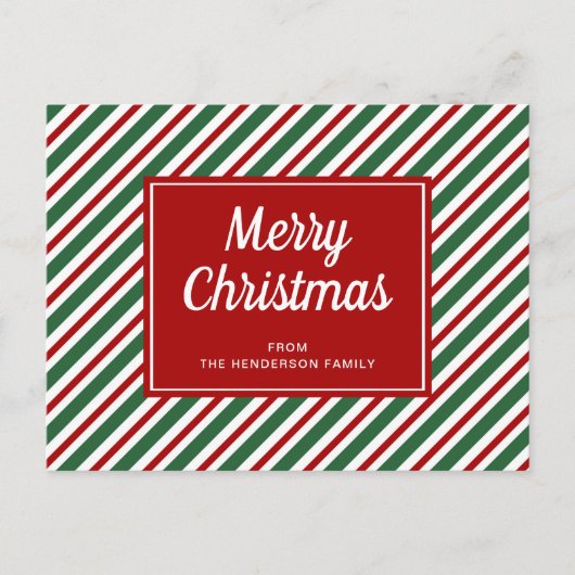 Carte Postale Joyeux Noël rayé rouge et vert (Devant)