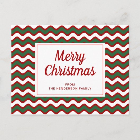 Carte Postale Joyeux Noël Rayures Vagues Rouges Vertes Blanches (Devant)