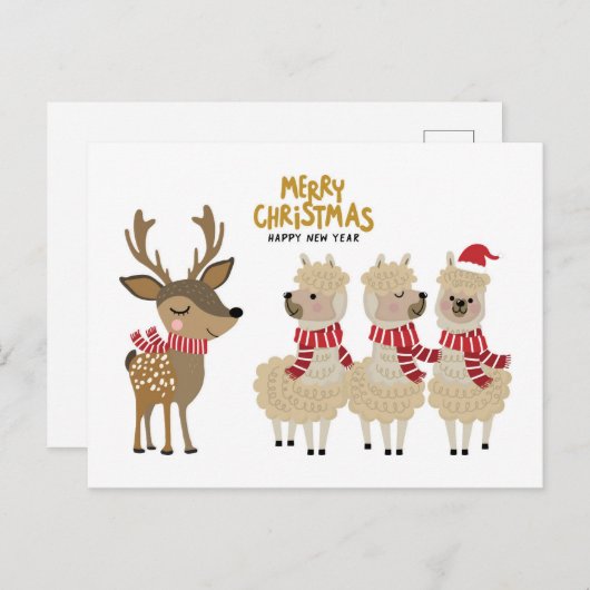 Carte Postale Joyeux Noël | Reindeer & Alpacas (Devant / Derrière)
