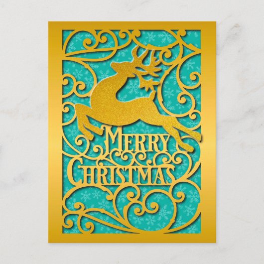 Carte Postale Joyeux Noël Reindeer Silhouettes Snowflake (Devant)