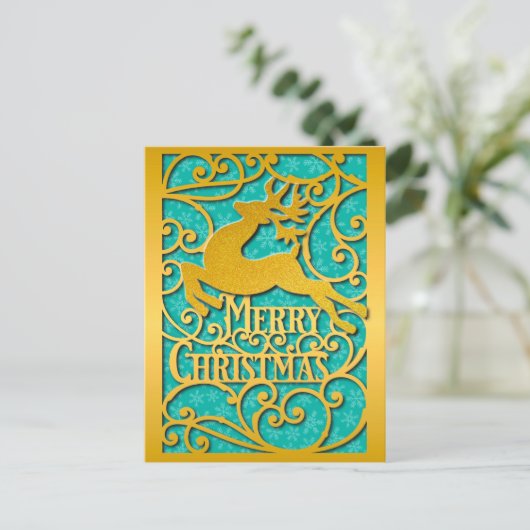 Carte Postale Joyeux Noël Reindeer Silhouettes Snowflake (Debout devant)