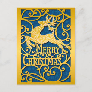 Carte Postale Joyeux Noël Renne Silhouettes Flocon de Neige
