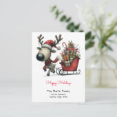 Carte Postale Joyeux Noël Renne Tirant un Traîneau Fêtes Joyeuse (Debout devant)