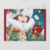 Carte Postale Joyeux Noël Retro Art déco dame (Devant)