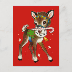 Carte Postale Joyeux Noël Retro Reindeer Sucre de canne