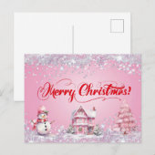 Carte Postale Joyeux Noël rose  (Devant / Derrière)