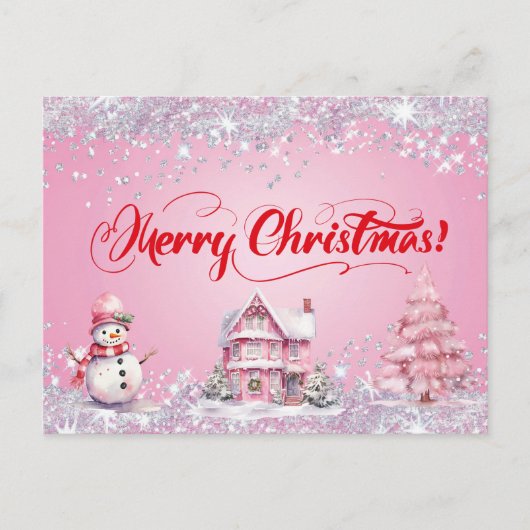 Carte Postale Joyeux Noël rose  (Devant)