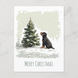 Carte Postale Joyeux Noël Rottweiler Chien Arbre de Noël