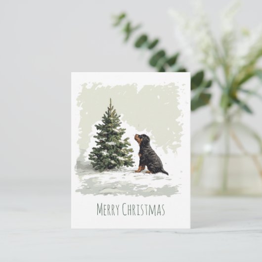 Carte Postale Joyeux Noël Rottweiler Chien Arbre de Noël (Debout devant)