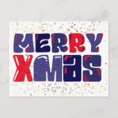 Carte Postale Joyeux Noël Rouge Bleu Or (Devant)