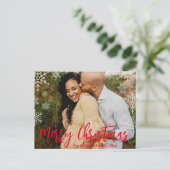 Carte Postale joyeux Noël rouge écriture manuscrite snowflakes p (Debout devant)