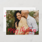 Carte Postale joyeux Noël rouge écriture manuscrite snowflakes p (Devant / Derrière)