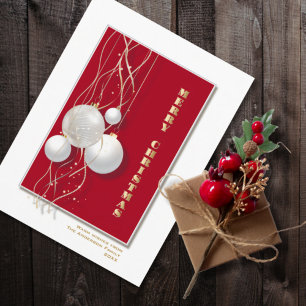 Carte Postale Joyeux Noël rouge et blanc élégant