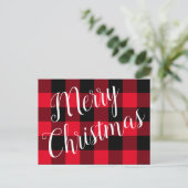 Carte Postale Joyeux Noël Rouge et noir Buffalo Plaid (Debout devant)