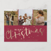 Carte Postale Joyeux Noël Rouge & Faux Gold Photo Noël (Devant)