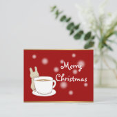 Carte postale Joyeux Noël Rouge lapin et café (Debout devant)