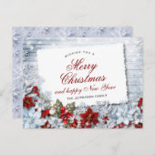 Carte Postale Joyeux Noël Rouge Poinsettia Russe (Devant / Derrière)