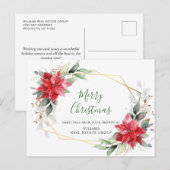 Carte Postale Joyeux Noël Rouge Poinsettia Salutation d'entrepri (Devant / Derrière)