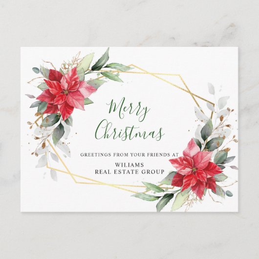 Carte Postale Joyeux Noël Rouge Poinsettia Salutation d'entrepri (Devant)