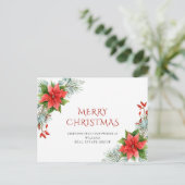 Carte Postale Joyeux Noël Rouge Poinsettia Salutation d'entrepri (Debout devant)