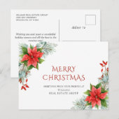 Carte Postale Joyeux Noël Rouge Poinsettia Salutation d'entrepri (Devant / Derrière)