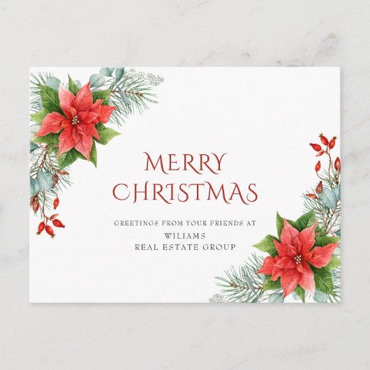 Carte Postale Joyeux Noël Rouge Poinsettia Salutation d'entrepri (Devant)