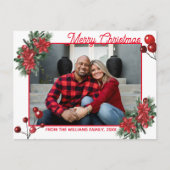 Carte Postale joyeux noël rouge sainte baies photo florale (Devant)