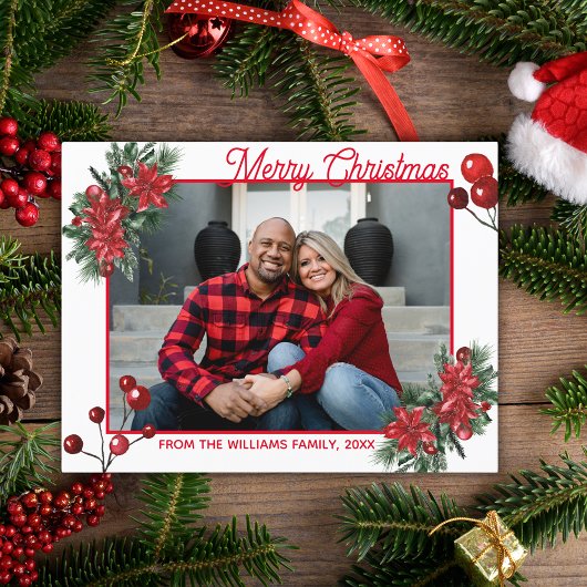 Carte Postale joyeux noël rouge sainte baies photo florale