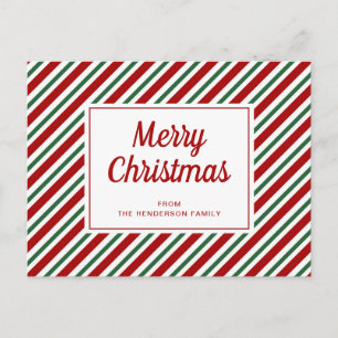 Carte Postale Joyeux Noël Rouge Vert Blanc Motif rayé