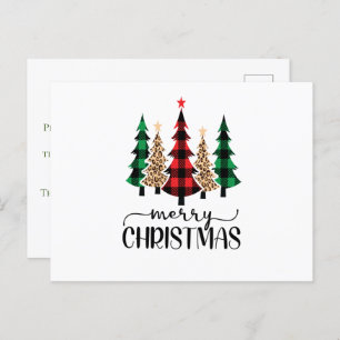 Carte Postale Joyeux Noël Rouge Vert et Noir Plaid Arbres