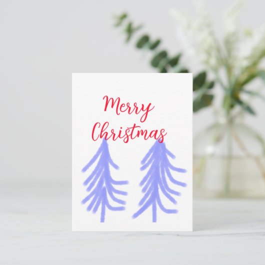 Carte Postale Joyeux Noël rouge violet pastel pin eau (Debout devant)