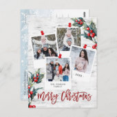 Carte Postale Joyeux Noël Rustic Birch Bark 4 PHOTO Salutation (Devant / Derrière)