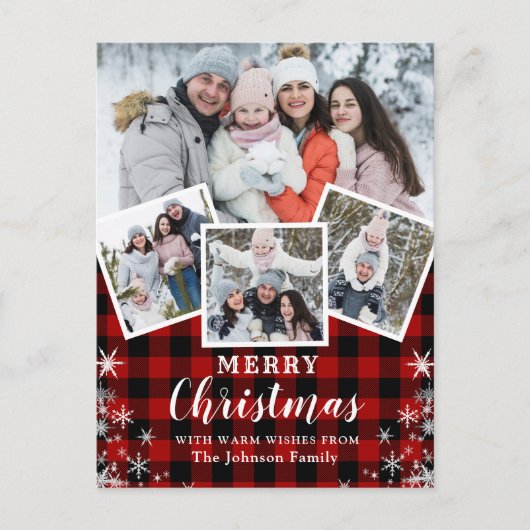 Carte Postale Joyeux Noël Rustique 4 PHOTO Collage Salutation (Devant)