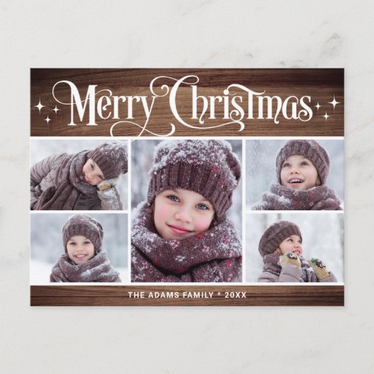 Carte Postale Joyeux Noël Rustique 5 PHOTO Salutation Holiday (Devant)