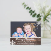 Carte Postale Joyeux Noël Rustique Bois et Snowflakes Custom (Debout devant)