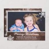 Carte Postale Joyeux Noël Rustique Bois et Snowflakes Custom (Devant / Derrière)