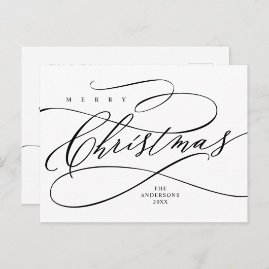 Carte Postale Joyeux Noël, saisons Salutation Calligraphie  (Devant / Derrière)
