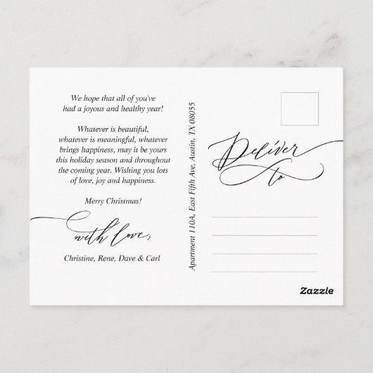 Carte Postale Joyeux Noël, saisons Salutation Calligraphie  (Dos)