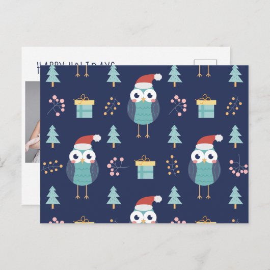 Carte Postale Joyeux Noël | Santa Claus Owl (Devant / Derrière)