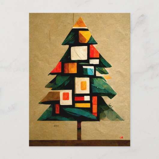 Carte Postale Joyeux Noël. Sapin moderne en cubisme. (Devant)