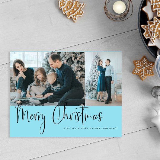 Carte Postale Joyeux Noël Script 2 Photo Holiday Blue
