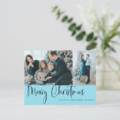Carte Postale Joyeux Noël Script 2 Photo Holiday Blue (Debout devant)