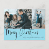 Carte Postale Joyeux Noël Script 2 Photo Holiday Blue (Devant)