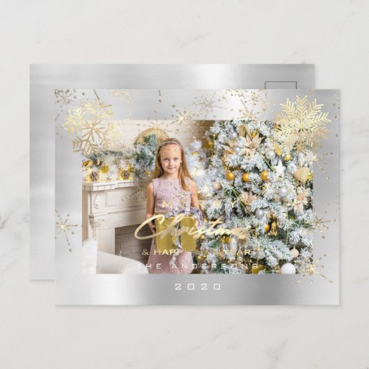 Carte Postale Joyeux Noël Script Silver Grey Or Lux Neige (Devant / Derrière)