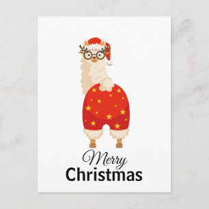 Carte Postale Joyeux Noël Simple Lama Santa Dessin Animé Mignon