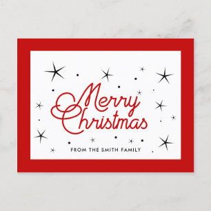 Carte Postale Joyeux Noël simple rouge et blanc